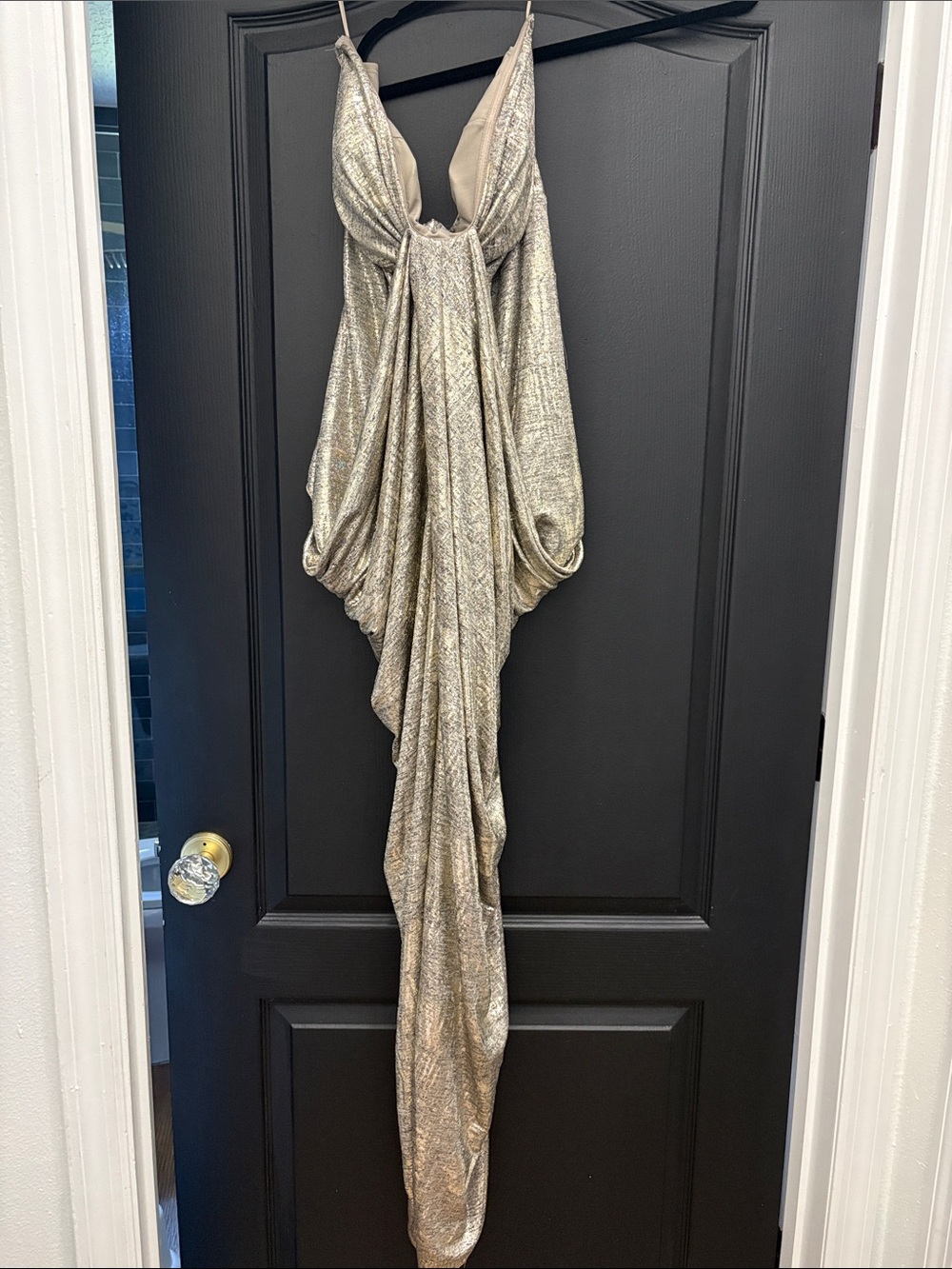 Shimmery Gold Maxi Draped Evening Dress